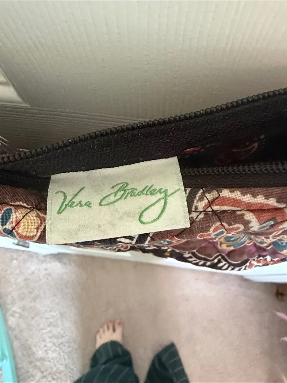 Vera Bradley Kensington Brown Paisley Quilted Crossbody with Teal & Rust Accents